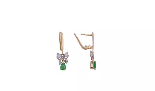 Серьги золотые Эльтон с бриллиантами и изумрудами