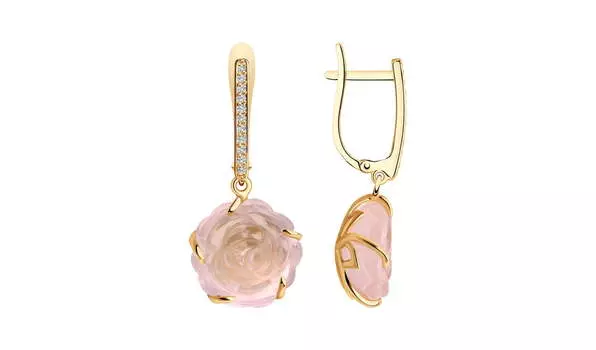 Серьги золотые Sokolov «Цветок» с кварцем и фианитами