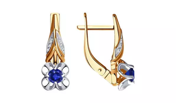 Серьги золотые Sokolov «Цветы» с бриллиантами и сапфирами