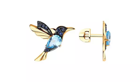 Серьги золотые Sokolov «Колибри» с топазами и фианитами