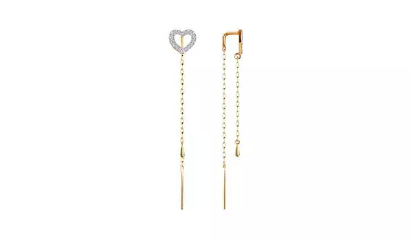 Серьги золотые Sokolov «Сердце» с фианитами