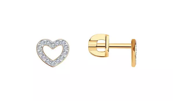 Серьги золотые Sokolov «Сердце» с фианитами