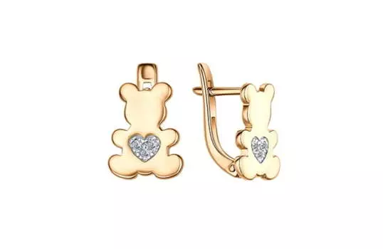 Серьги золотые Veronika «Мишутка» с фианитами