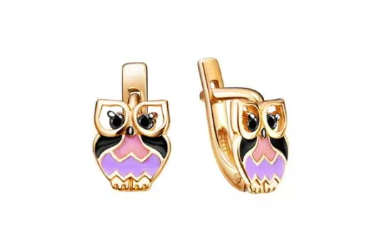 Серьги золотые Veronika «Сова» с фианитами и эмалью