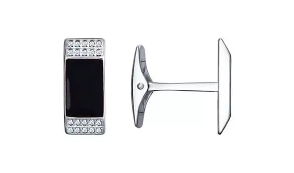 Запонки серебряные Sokolov с фианитами и эмалью