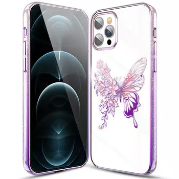Чехол PQY Butterfly для iPhone 12 Pro Max Розовый/Фиолетовый Kingxbar IP 12/12 Pro Max Butterfly Series-Pink&