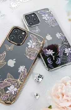 Чехол PQY Butterfly для iPhone 12 Pro Max Фиолетовый/Серебро Kingxbar IP 12 Pro Max Butterfly Series-Purple/S