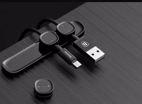 Держатель проводов Baseus Cable Clip Peas Чёрный ACWDJ-01