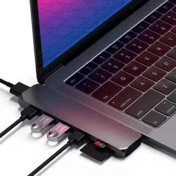Хаб Satechi Aluminum Pro Hub для Macbook Pro (HDMI, Type-C Thunderbolt 3, SD, microSD, 2 x USB 3.0) Серебро ST-CMBPS