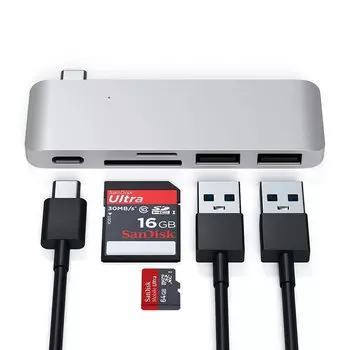 Хаб Satechi Type-C Pass-through USB HUB для Macbook 12" Серебро ST-TCUPS