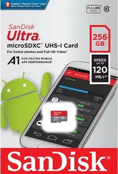 Карта памяти SanDisk Ultra microSDXC 256Gb A1 UHS-I Class 1 (U1) Class 10 SDSQUAC-256G-GN6MN