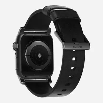 Ремешок кожаный Nomad Modern для Apple Watch 42/44 мм Чёрный с серебряной фурнитурой NM1A41SM00