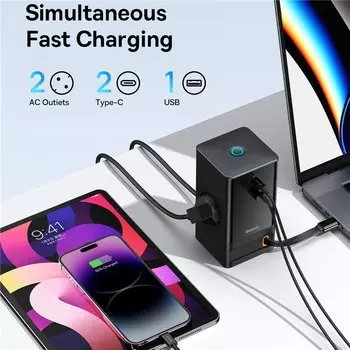 Сетевой адаптер Baseus PowerCombo Retractable-C 65W Чёрный PSLR000301