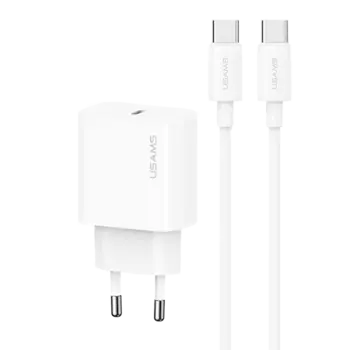 Сетевой адаптер USAMS CC226 Yi PD20W Белый + кабель Type-C 60W OYXLTZ01