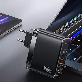 Сетевой адаптер USAMS US-CC145 T44 100W GaN Чёрный CC145TC01