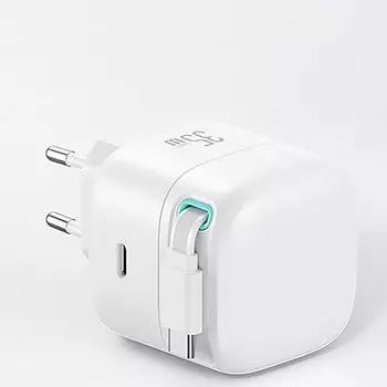 Сетевой адаптер Usams US-CC202 XMF PD35W GaN с телескопическим кабелем Type-C Чёрный CC202TC01