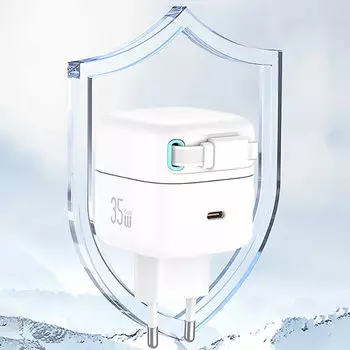 Сетевой адаптер Usams US-CC209 XMF PD35W GaN с телескопическим кабелем Lightning Чёрный CC209TC01