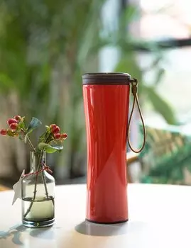 Термокружка Kiss Kiss Fish MOKA Smart Cup OLED 430мл Красная с кожаным ремешком S-U45W, S-U45CW