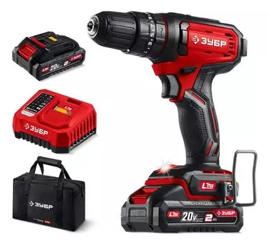 Аккумуляторная дрель-шуруповерт ЗУБР 20В, 40Нм, 2 АКБ LMS 2Ач , сумка ДШУ-40-22