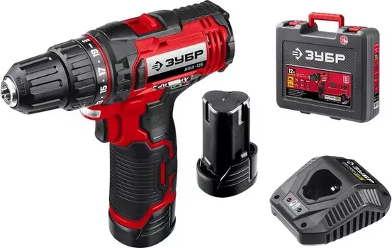 Аккумуляторная дрель-шуруповерт ЗУБР С1-12 12В 30Нм, 2 АКБ 2Ач кейс ДШЛ-125-22
