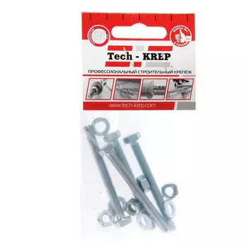 Болт DIN933 с шестигранной головкой оцинк. М8х50 + гайка + шайба 4 шт - пакет 114053