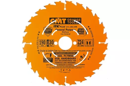 Диск пильный CMT 190*30 (+20.16)*1,7/1,1 20" 10" ATB + 8 Shear Z=24 271.190.24М