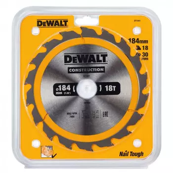 Диск пильный по дереву с гвоздями DeWalt Construction 184/30 1,8 18 ATB +20° DT1941-QZ