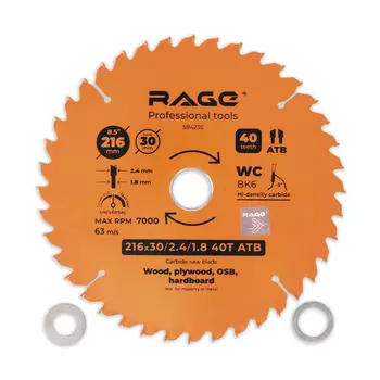 Диск пильный Rage by Vira Universal 216*30/20/16*40T 594235