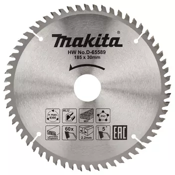 Диск пильный универсальный для алюминия/дерева/пластика Makita 185*30*2.2/1.48*60T D-65589