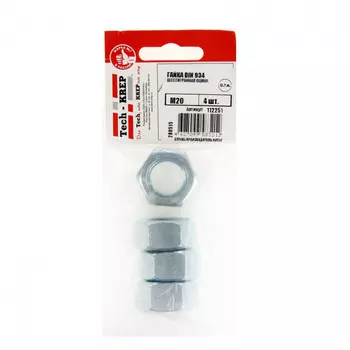 Гайка DIN934 шестигранная оцинк. М20 4 шт - пакет Tech-Krep 112251