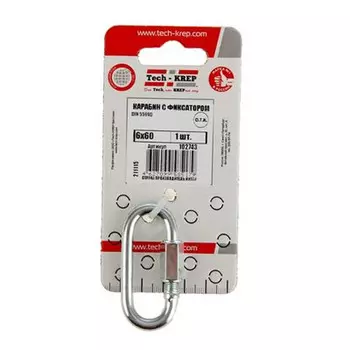 Карабин с фиксатором 6х60 мм DIN 5299D 1 шт - ярлык Tech-Krep 102743