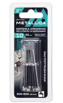 Коронка алмазная Metallica 10*55мм 2шт по кафелю, стеклу 901397