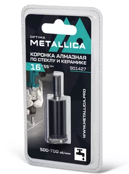 Коронка алмазная Metallica 16*55мм 1шт по кафелю, стеклу 901427