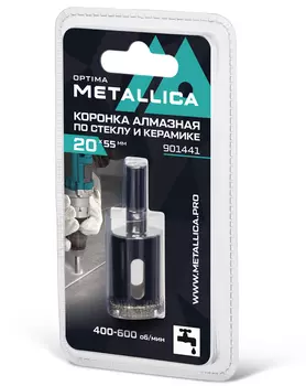 Коронка алмазная Metallica 20*55мм 1шт по кафелю, стеклу 901441
