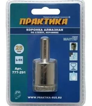 Коронка алмазная Практика "Мастер" по стеклу и керамике 25мм блистер 1шт 777-291