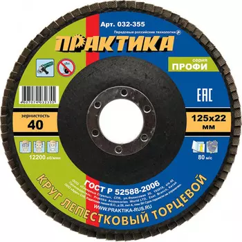 Круг лепестковый Практика "Профи" 125*22мм Р40 032-355