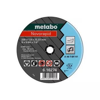 Круг отрезной по нержавеющей стали Metabo Novorapid 230*1,9*22,2мм 616274000