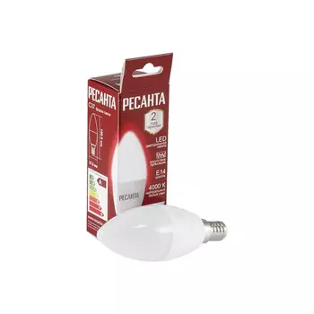 Лампочка светодиодная Ресанта LL-R-C37-7W-230-4K-E14 свеча, 7Вт, нейтр., Е14 76/1/7