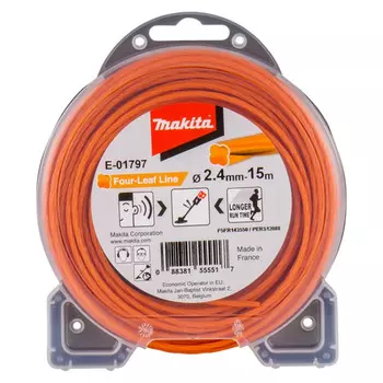 Леска Makita 2,4мм*15м спиральная "клевер" E-01797
