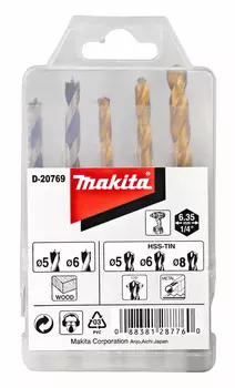 Набор сверл по дереву и металлу Makita 5шт 1/4" D-20769