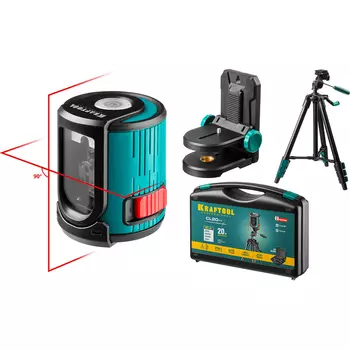 Нивелир лазерный KRAFTOOL CL 20, 20м, IP54, держатель, штатив, в кейcе 34700-4