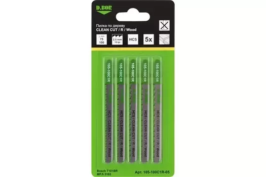 Пилки для лобзика по дереву d.Bor HCS/CLEAN CUT/Hard Wood 75/100*2,5мм T101BR/3102 5шт D-105-100C1R-05