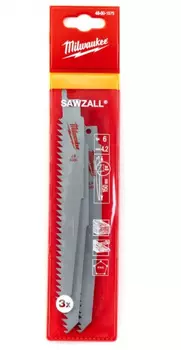 Полотно для сабельной пилы по дереву и пластику Milwaukee 150*4,2мм 3шт 48001075