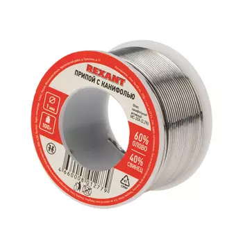 Припой Rexant с канифолью 1.0мм, олово 60%,свинец 40% , 100г 09-3203