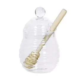 Банка для меда, 270 мл, с ложкой, стекло Б/дерево, Honey