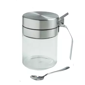 Банка для продуктов, 300 мл, с ложкой, стекло Б/сталь, Comfort