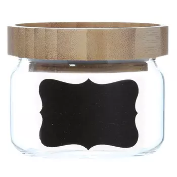 Банка для сыпучих продуктов, 300 мл, поле для надписи, стекло Б/бамбук, Comfort