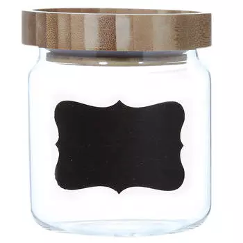 Банка для сыпучих продуктов, 500 мл, поле для надписи, стекло Б/бамбук, Comfort