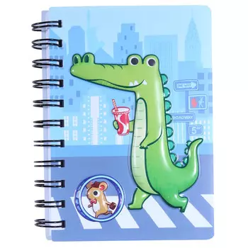 Блокнот для записей, 15х11 см, 80 л, на кольцах, картон/ПВХ, Крокодил, Zoo