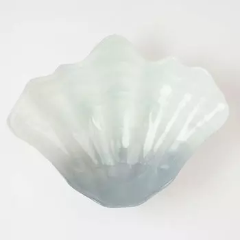 Блюдо, 20х26 см, стекло, бело-голубое, Гребешок, Tridacna